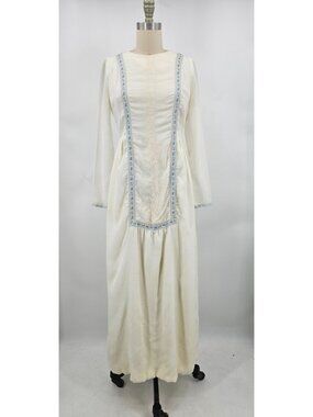 VTG Young Edwardian Arpeja Off White Gauze Maxi Dress Womens 11 Peasant